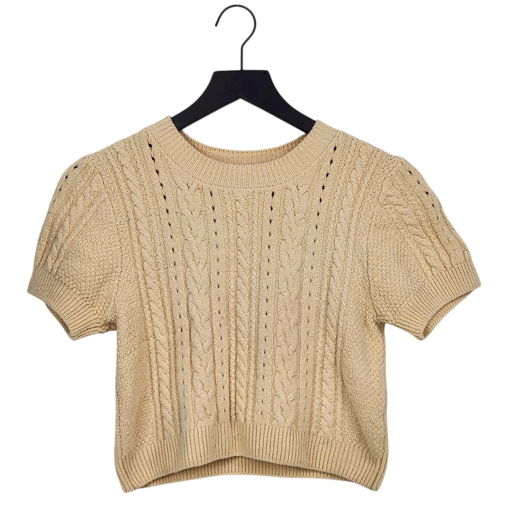 Free People Intimately Crop Crew Sweater Large Cable Knit Boho Indie Grunge